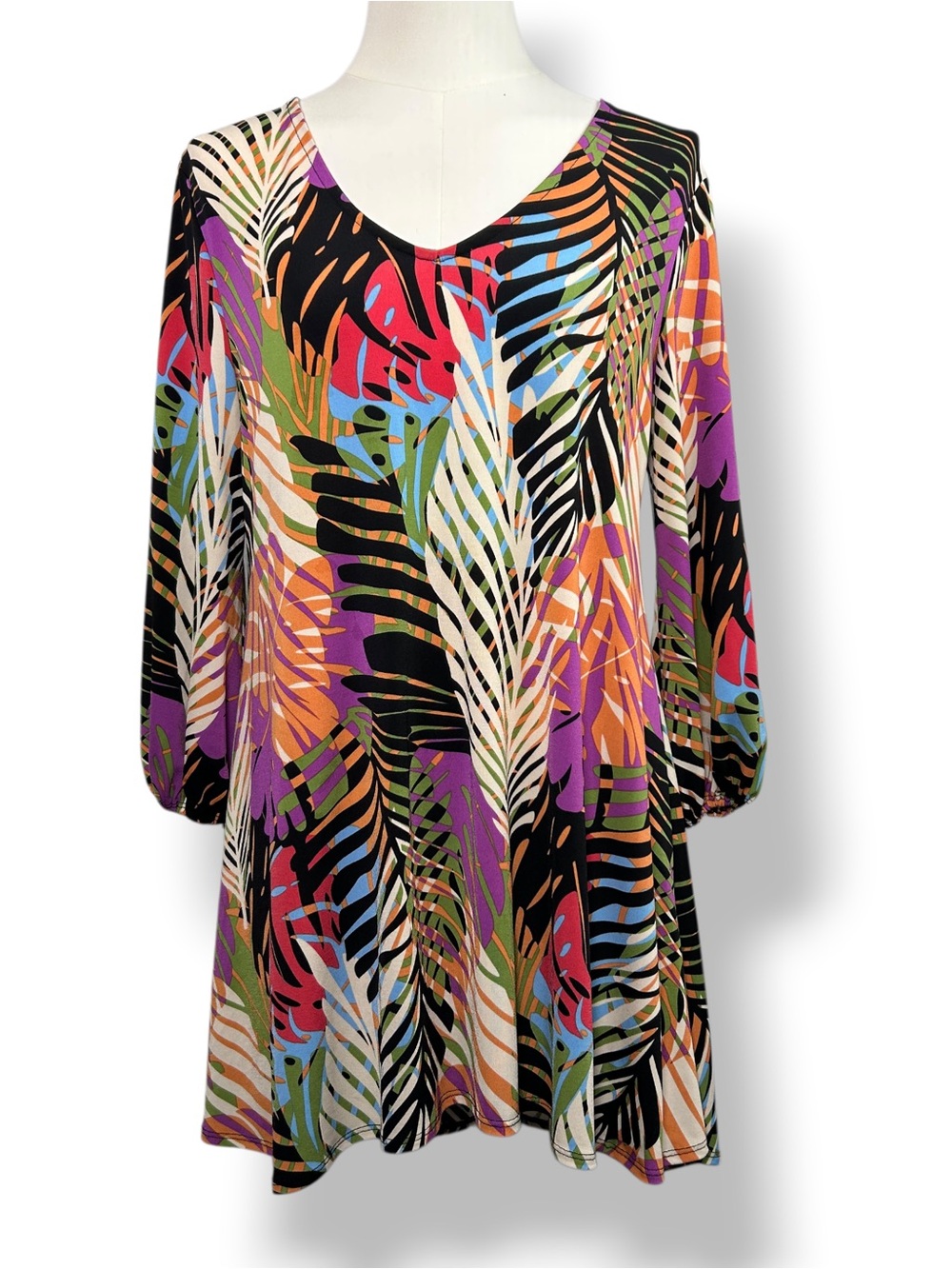 4/$20 Attitudes by Renée Tropical Palm Leaf Oversized Print Swing Tunic Top XS